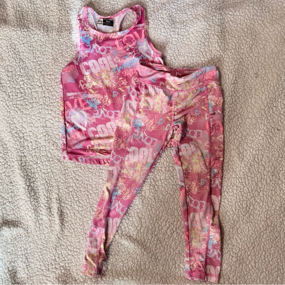 Girls size 6 Pink Graphic Tank and Leggings Set